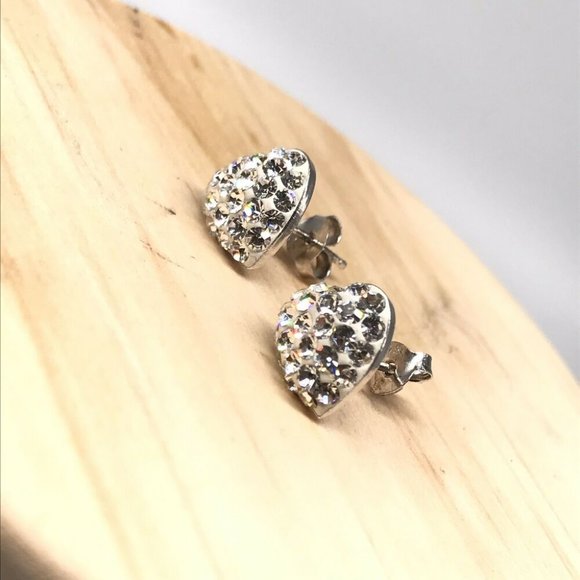Authentic 925 Sterling Silver Heart Shaped Earrings with Sparkly White Stones - Picture 6 of 8